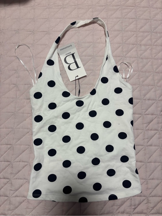 stradivarius Tops - Stradivarius White Halter Tank Top with Black Polka Dots